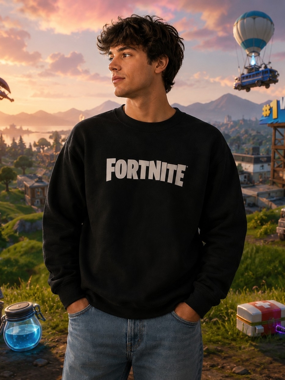 Unisex Fortnite  Black Logo Crewneck Sweatshirt